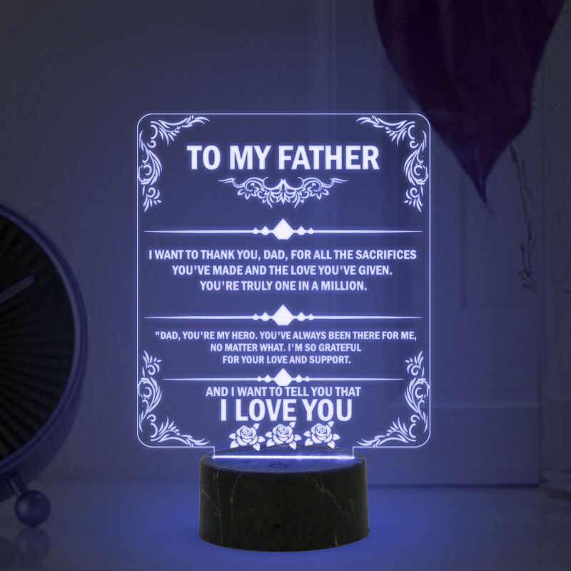 To my Father Acrylic English Quote Led Night Lamp with Automatic Color Changing Light Birthday Gift for Dad
